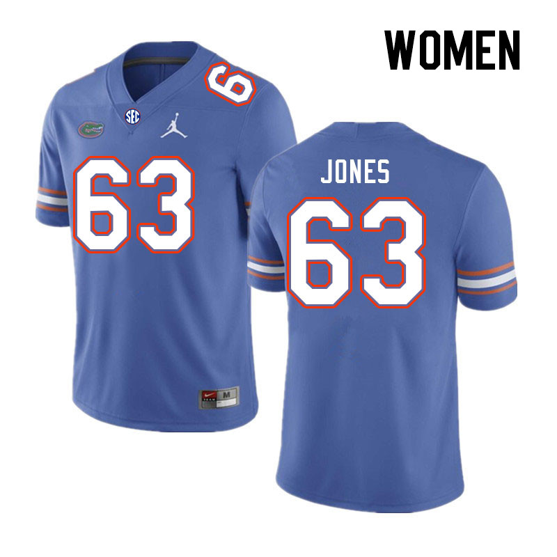 Women #63 Caden Jones Florida Gators College Football Jerseys Stitched Sale-Royal